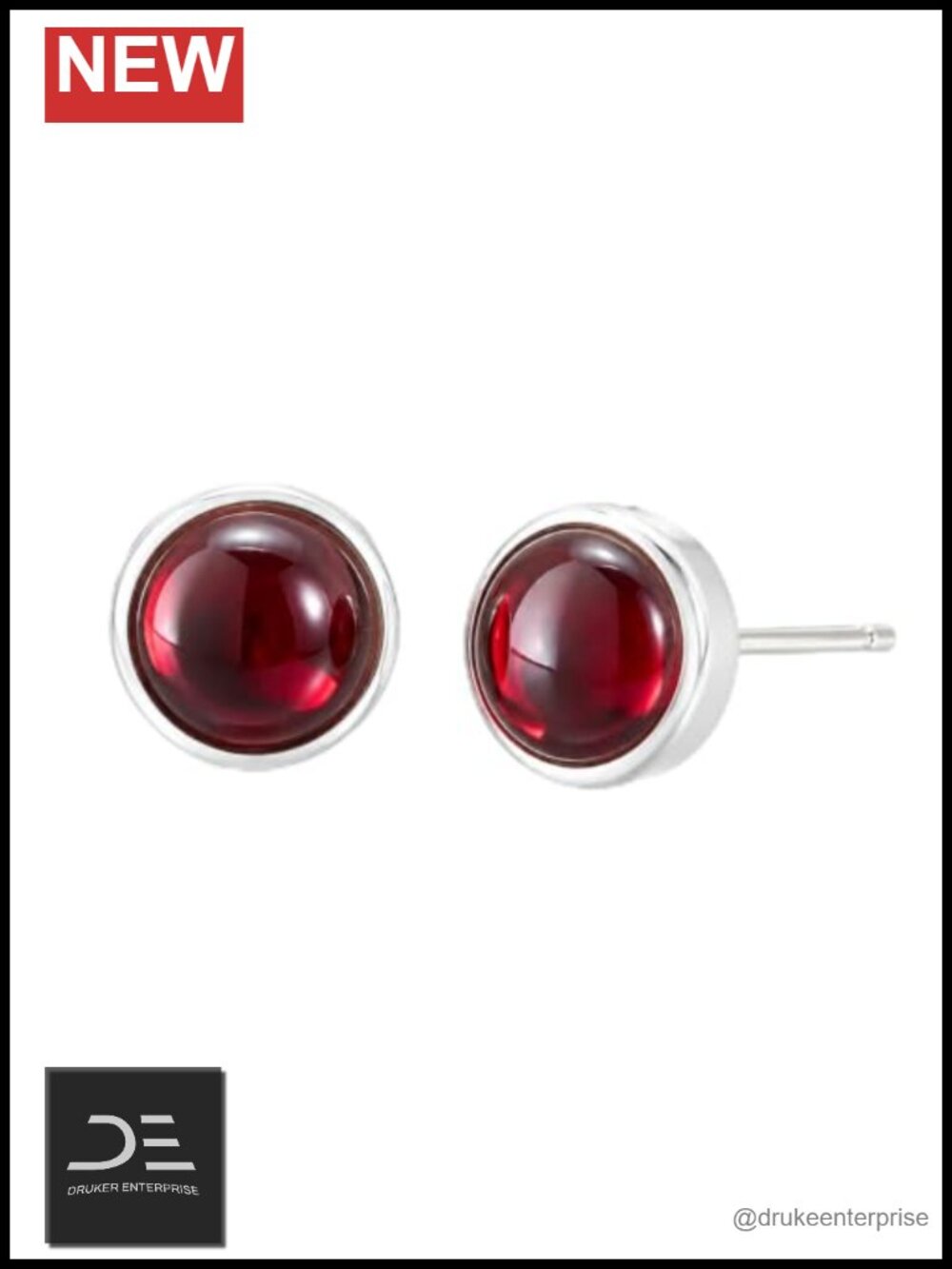Red Gemstone Stud Earrings 925 Sterling Silver 8mm Women's Jewelry